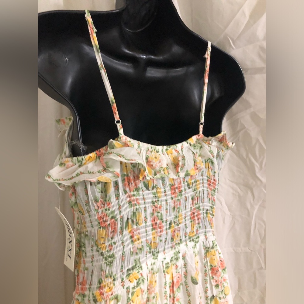 Trixxi floral yellow citrus print garden ruffle bust smocked dress size Small - Picture 6 of 16